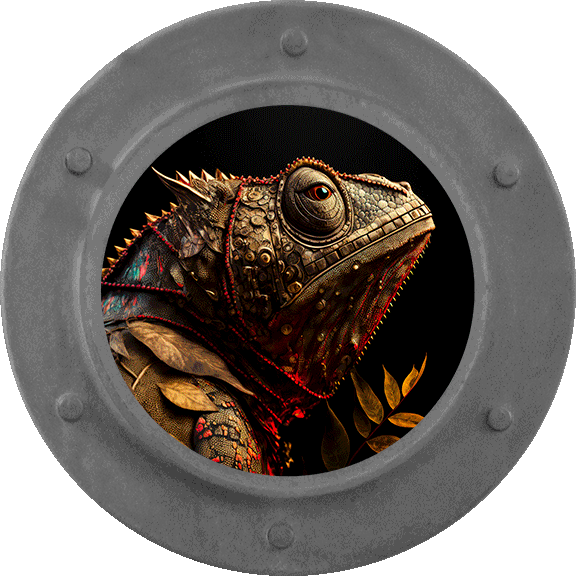 船窓にカメレオンのイラスト