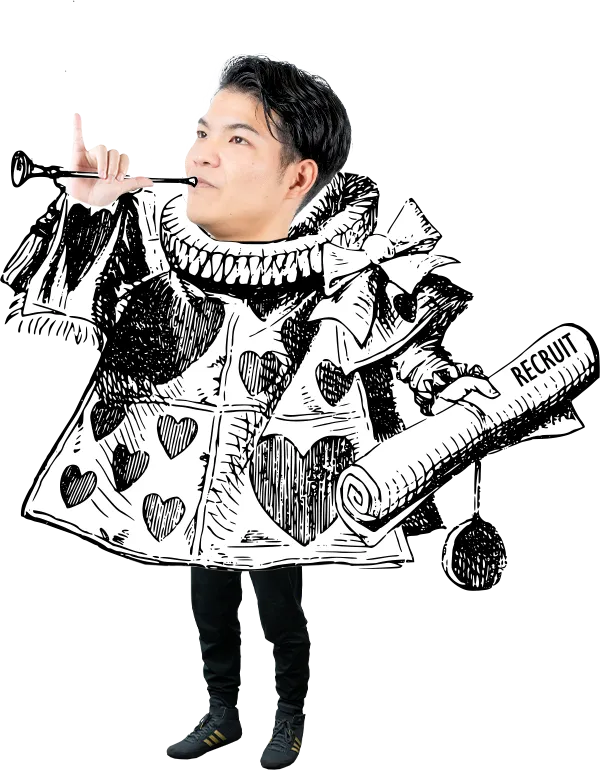 ラッパを吹くアリスの白うさぎ社員